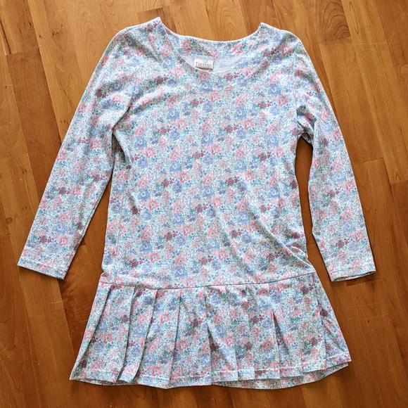 Vintage 1990s Terazzia Pastel Floral Drop Waist Cotton Blend Dress Boho Coastal. - Picture 6 of 8